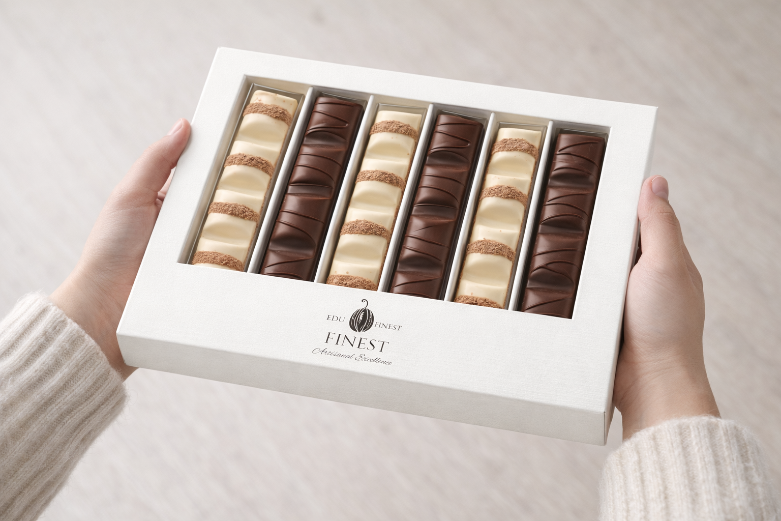 White & Milk Chocolate Wafer Bars with Creamy Hazelnut Filling – Gourmet Chocolate Gift Box – Individually Wrapped Chocolate Sticks