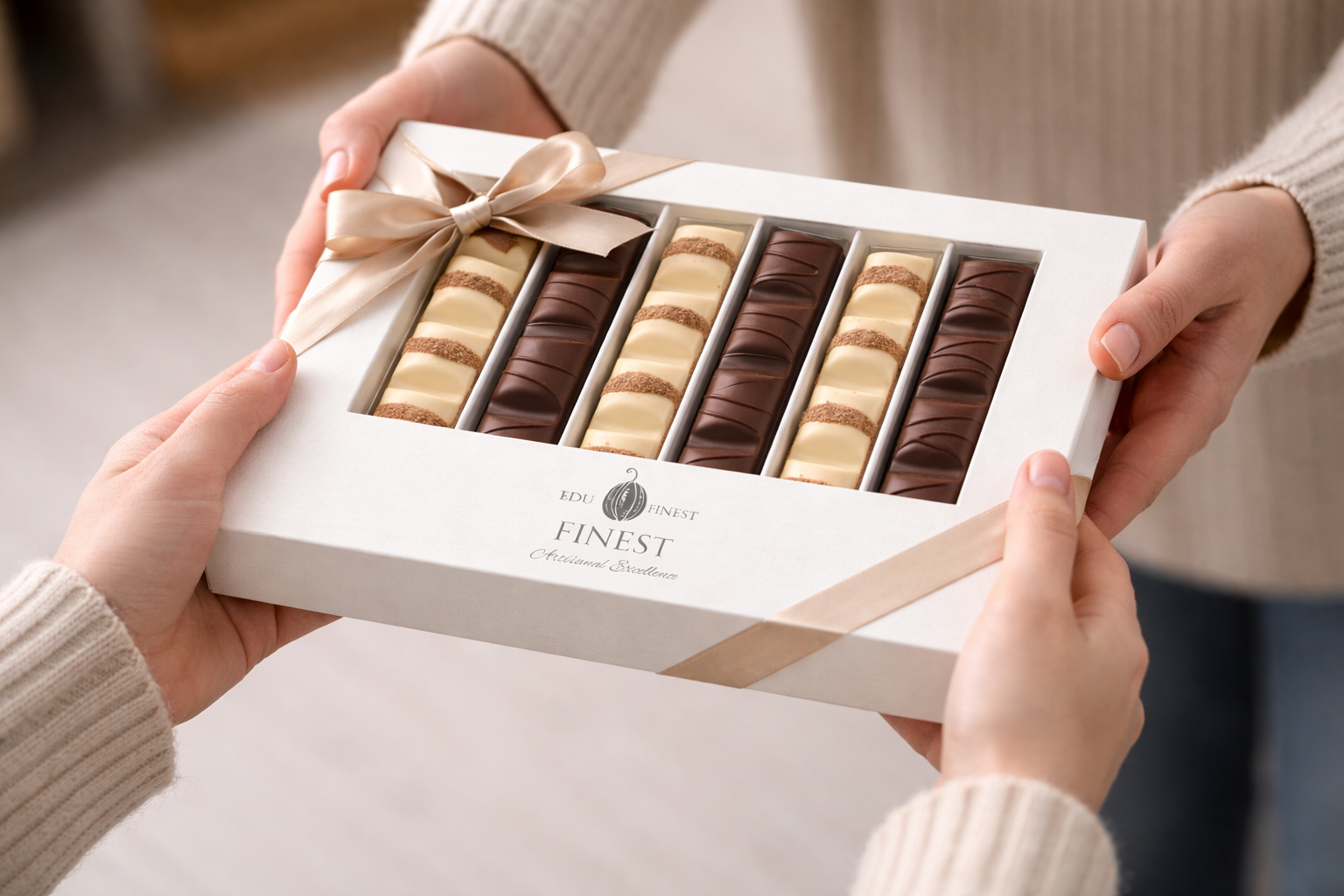 White & Milk Chocolate Wafer Bars with Creamy Hazelnut Filling – Gourmet Chocolate Gift Box – Individually Wrapped Chocolate Sticks